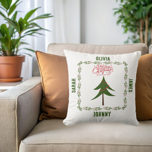 Coussin Retro Vintage Christmas Tree & Wreath Nom de famil