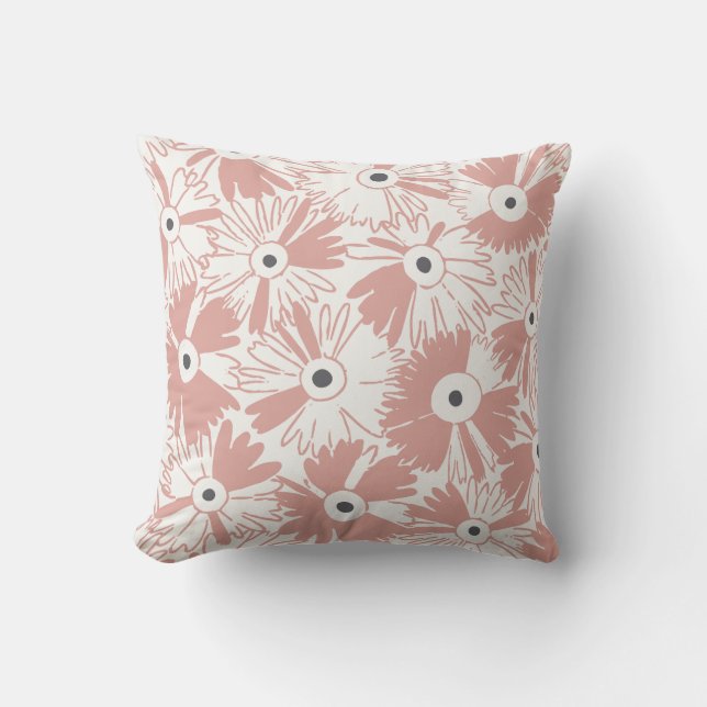 Coussin Retro Wildflower & Diamond Grid Reversible Pink (Recto)