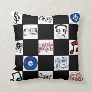 Coussin Rétros cassettes et plus de musique de damier