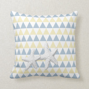 Coussin Rétros couples bleus et jaunes d'étoiles de mer 