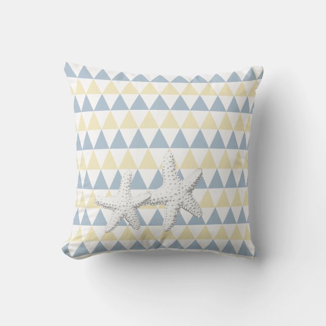 Coussin Rétros couples bleus et jaunes d'étoiles de mer de (Recto)