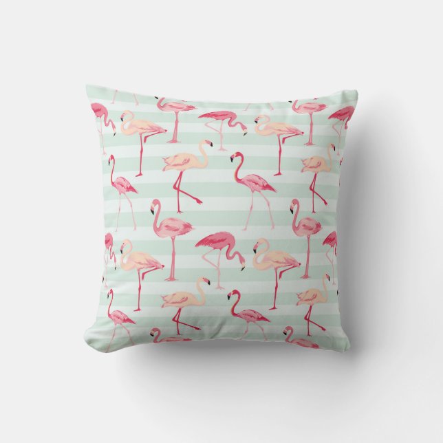 Coussin Rétros Flamants roses sur les rayures en bon état (Recto)