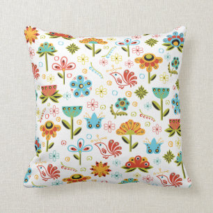 Coussin Rétros fleurs lunatiques et oiseaux
