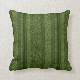 Coussin Rétros rayures graphiques vertes de fête de Noë