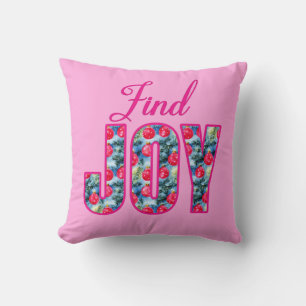 Coussin Retrouvez JOY Word Art en rose Fuchsia et vert Tur