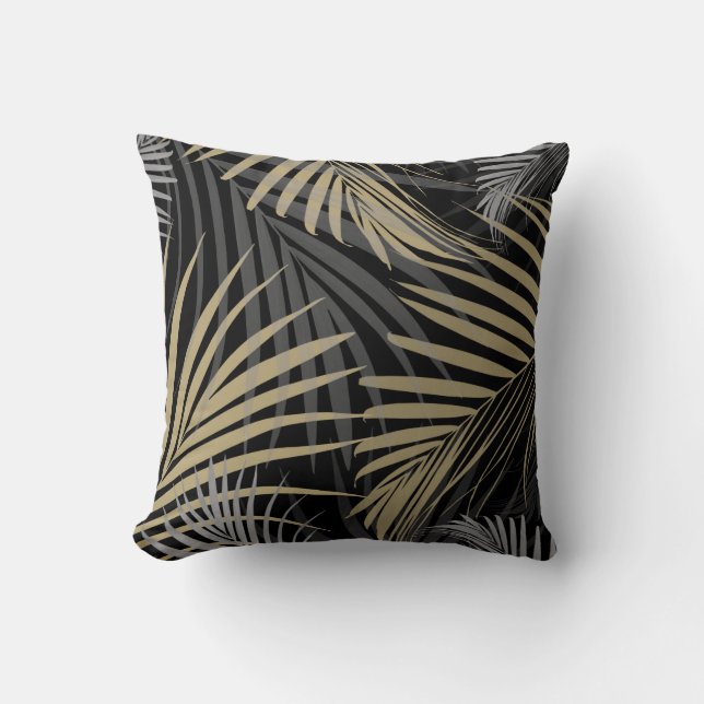 Coussin Rêve de Feuilles de palmiers gris or - Vibes d'été (Recto)