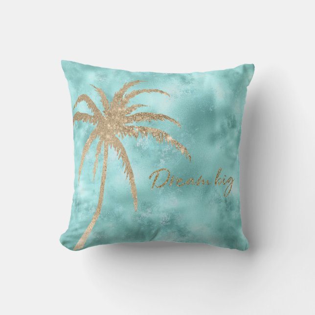 Coussin Rêve de Parties scintillant de Mint Aqua Gold Palm (Recto)