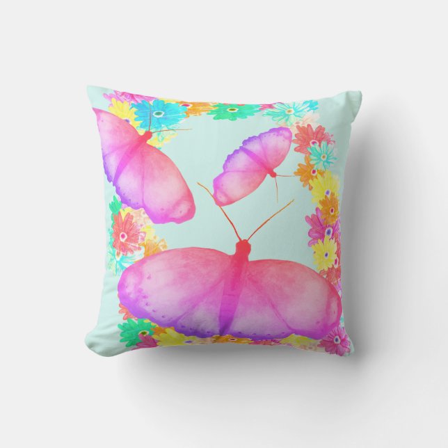 Coussin Rêve floral papillon coloré (Recto)