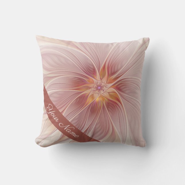 Coussin Rêve floral rose doux Abstrait Nom Fleur moderne (Recto)