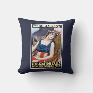 Coussin Réveillez L'Amérique ! Art vintage de la liberté p