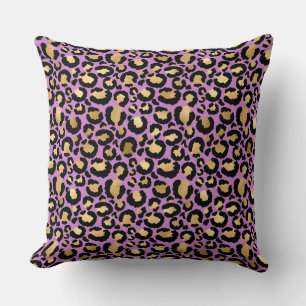 Coussin réversible Brown Leopard or violet