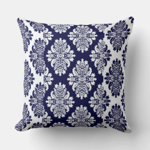 Coussin réversible de Navy Blue Damask.