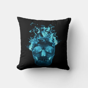 Coussin réversible du crâne à flammes bleues
