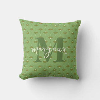 Coussin Reversible Green Boho Floral Personalized Monogram