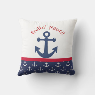 Coussin Reversible Navy Blue & White Nautical Anchor 