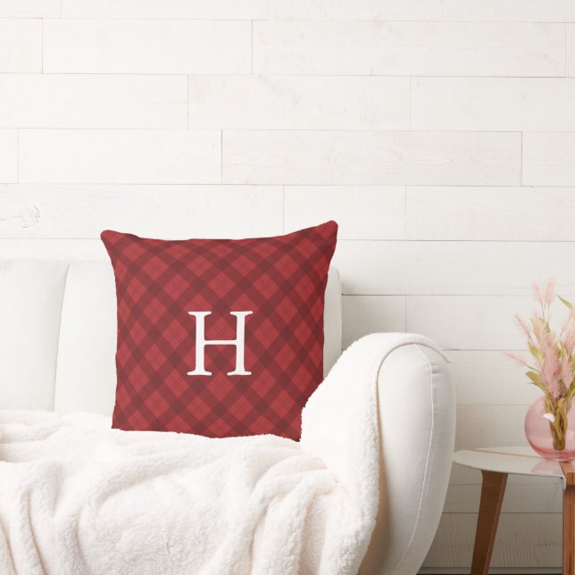 Coussin Reversible Red or Green Plaid Monogram Christmas (Canapé)