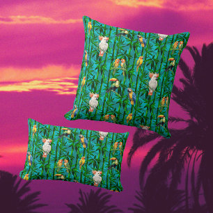 Coussin Rêves de Forêt Tropicale Bambous Oiseaux