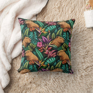 Coussin Rêves de jungle de capybara, motif de surface sans