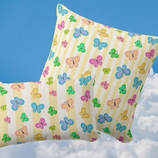 Coussin Rêves de papillon jaune et blanc rayé