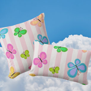 Coussin Rêves de papillon rayure rose