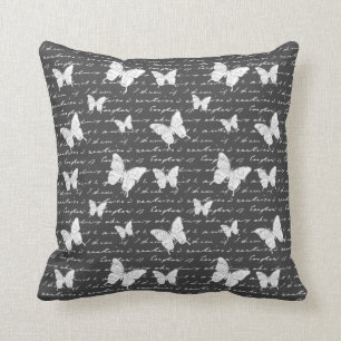 Coussin Rêves noirs et blancs de papillon