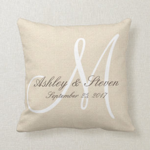 Coussin Revêtement de lin rustique avec Monogramme blanc
