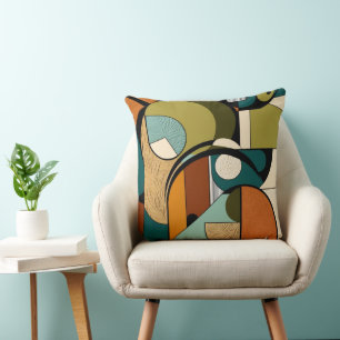 Coussin Revival rétro   Motifs Abstraits d'olive