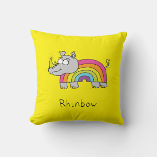 Coussin Rhino Rainbow Funny Cute Kids Rhinoceros