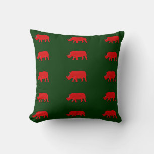 Coussin rhinocéros rouges en vert