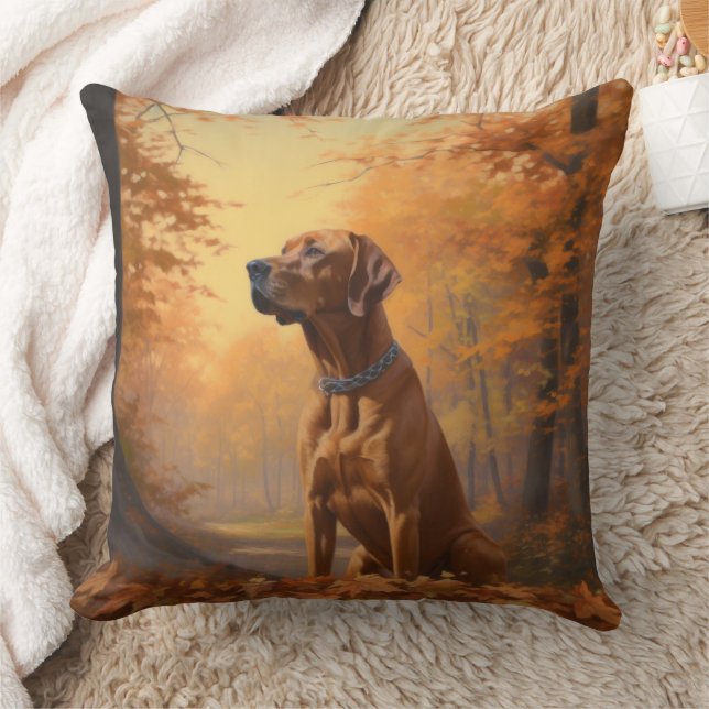 Coussin Rhodesian Ridgeback à l'automne Feuilles automne I (Couverture)
