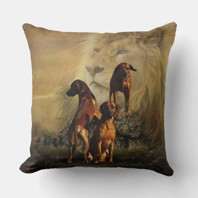 Coussin Rhodesian Ridgeback avec Lion (Recto)