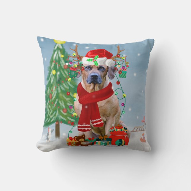 Coussin Rhodesian Ridgeback Dog in Snow Christmas Gift  (Recto)