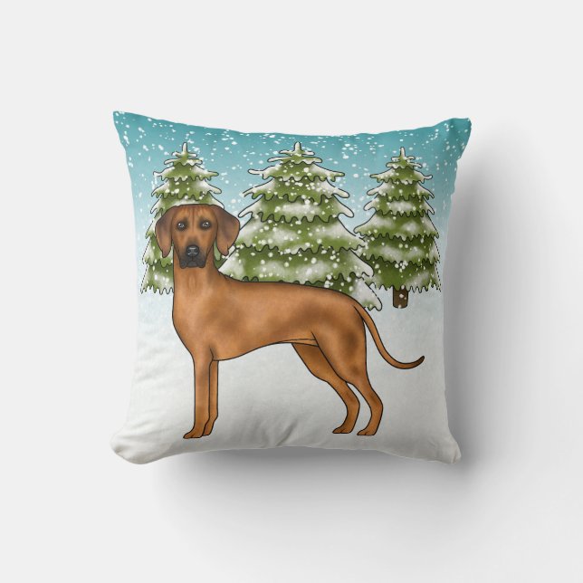 Coussin Rhodesian Ridgeback Lion Dog Snowy Winter Forest (Recto)