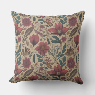 Coussin Riche marron fleuri design vintage turquoise motif
