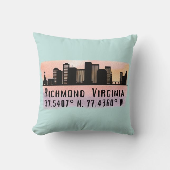 Coussin Richmond VA City Skyline Latitude et Longitude (Recto)