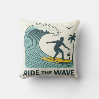 Coussin Ride the Wave Throw Pillow Gift for Surf Lovers Be