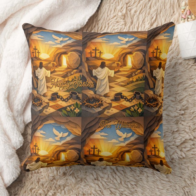 Coussin Risen Jesus Empty Tomb 3D Papercut Easter (Couverture)