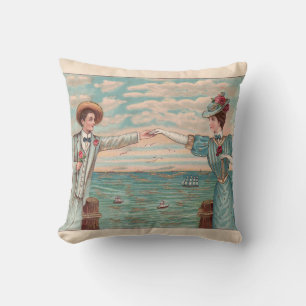 Coussin Robe de mariage d'amour de plage victorienne Coupl
