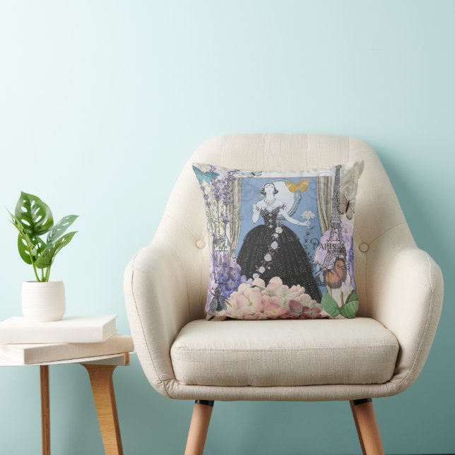 Coussin Robe élégante bleue pour femme, fantaisie florale  (Chaise)