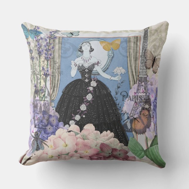 Coussin Robe élégante bleue pour femme, fantaisie florale  (Recto)
