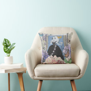 Coussin Robe élégante bleue pour femme, florale et fantais