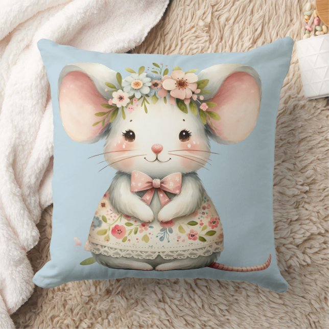 Coussin Robe souris florale mignonne Couronne de fleurs (Couverture)