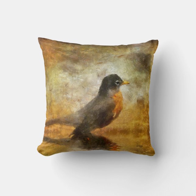 Coussin Robin aux yeux brillants par Lois Bryan (Recto)