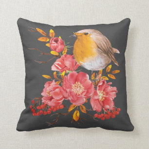 Coussin Robin jaune et pavot rouge