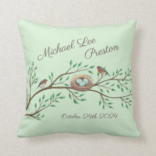 Coussin Robin Oiseaux Nid Oeufs Baby shower de printemps