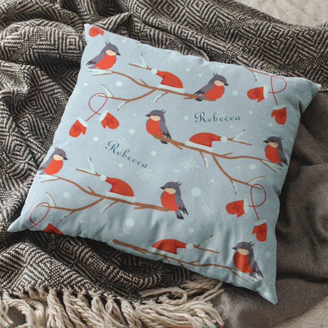 Coussin Robins d'hiver sur les branches d'arbres Jote Moti (Créateur téléchargé)