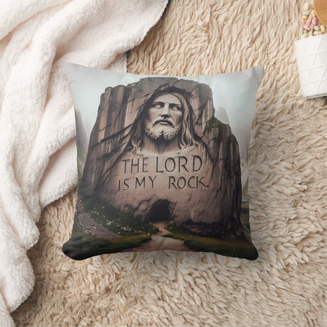 Coussin Roche Divine : Jésus gravé Le Seigneur Est Mon Roc (Couverture)