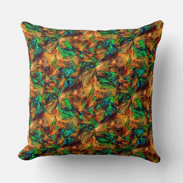 Coussin Roche très rustique en jaune brûlé avec tache vert (Recto)