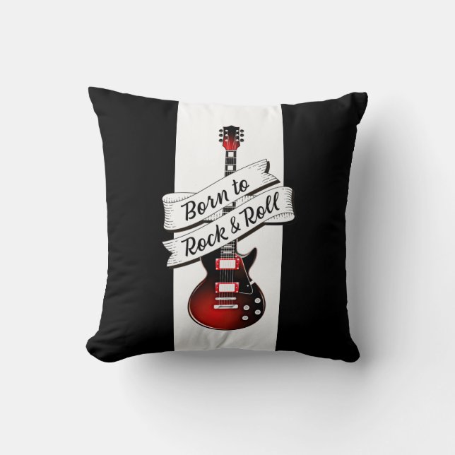 Coussin Rocker Guitar Né à Rock and Roll Music (Recto)