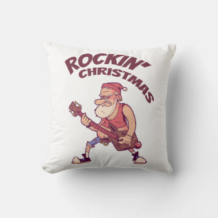 Coussin Rockin Christmas, Père Noël rocking avec Guitar In
